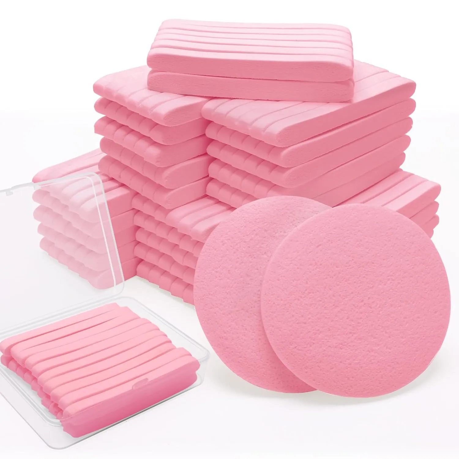 360 1 Count Compressed Facial Sponges, Luxiv Round Face Sponge Professional Compressed Makeup Removal Sponges for Estheticians Wash Face Sponge Compress Exfoliating Spa Pads with Portable Case (Pink)