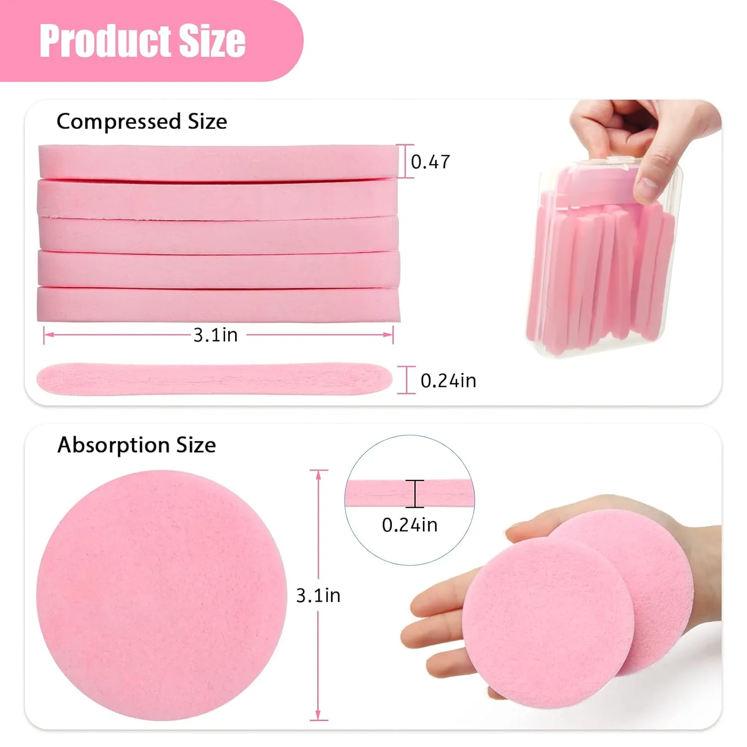 360 1 Count Compressed Facial Sponges, Luxiv Round Face Sponge Professional Compressed Makeup Removal Sponges for Estheticians Wash Face Sponge Compress Exfoliating Spa Pads with Portable Case (Pink)