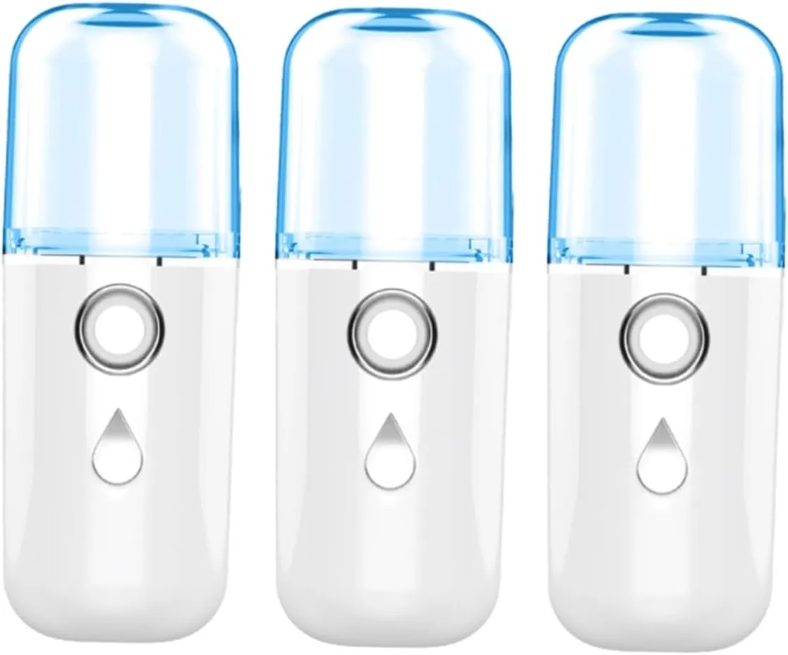 3pcs USB Rechargeable Mini Handheld Nano Spray Humidifier for Face Replenishment Portable Beauty Instrument for Women for Hydrating Random Style