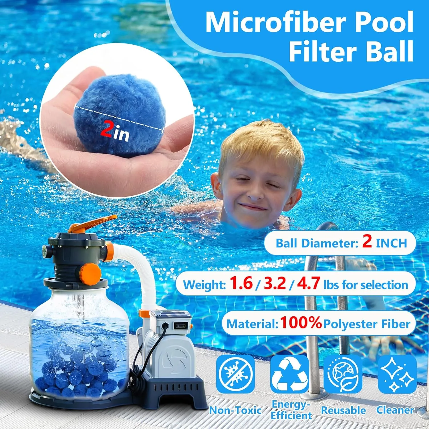 4.7 lbs Pool Filter Ball for Sand Filter Pump,Reusable Swimming Pool Fiber Media Balls,Replace Pool Filter Sand for Aquarium Tank,Pools Sand Filters Systems