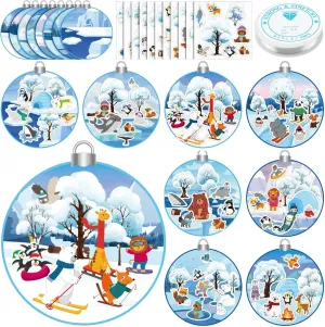 48 Sets Winter Craft Kit DIY Felt Animal Polar Sticker Set Winter Ornaments Kit Make Your Own Felt Animal Polar Decals Decorations for Christmas Arts and Crafts Party Favors Supplies