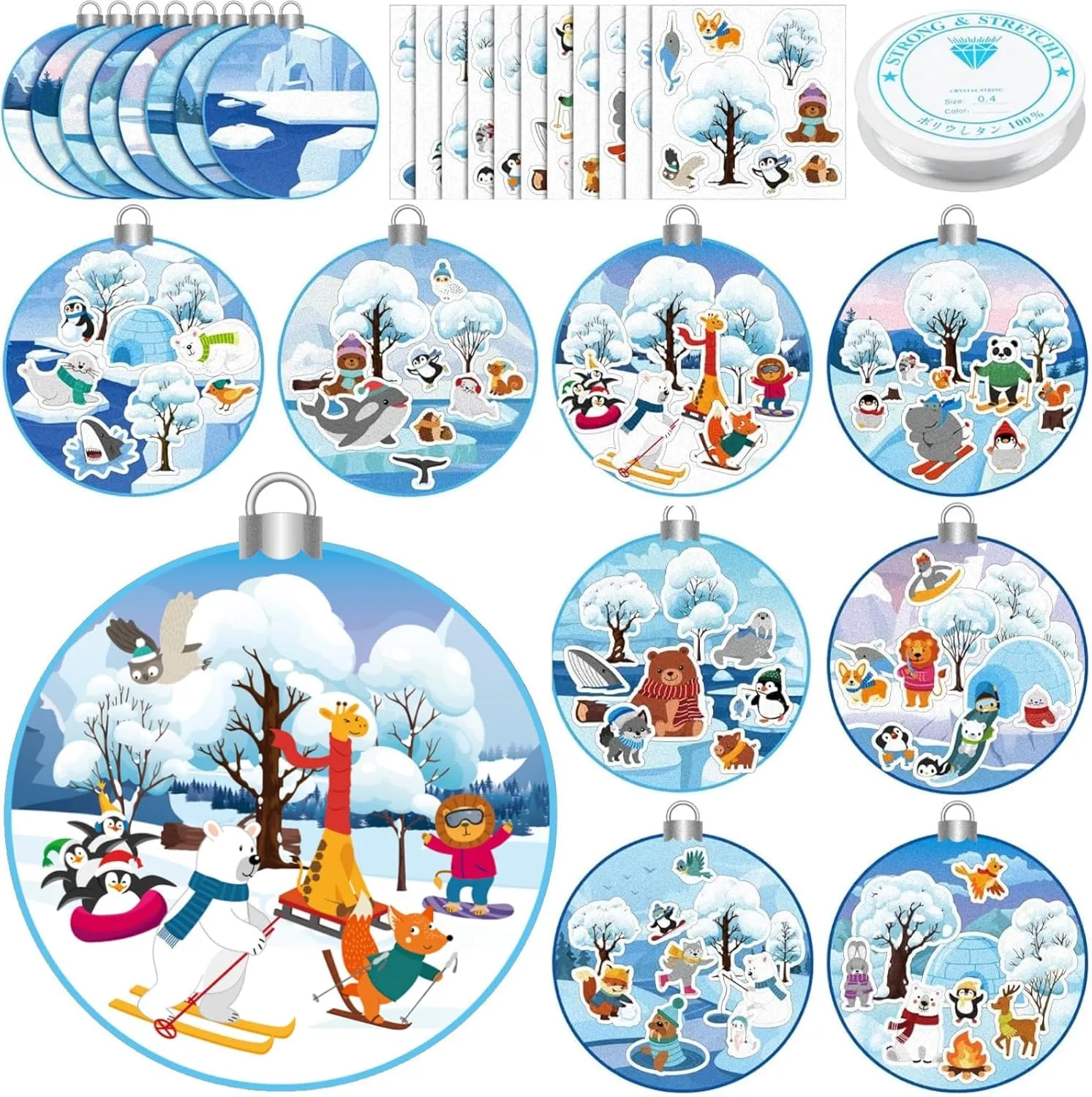 48 Sets Winter Craft Kit DIY Felt Animal Polar Sticker Set Winter Ornaments Kit Make Your Own Felt Animal Polar Decals Decorations for Christmas Arts and Crafts Party Favors Supplies
