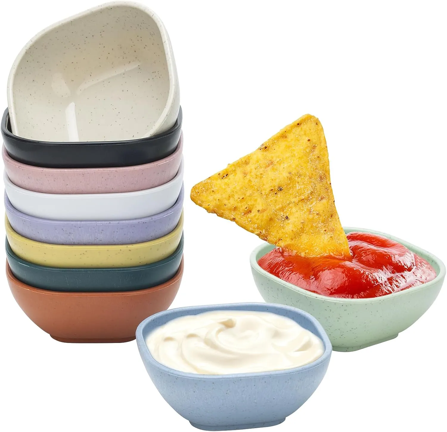 4.8OZ Unbreakable Wheat Straw Dipping Bowls,Small Prep Bowls, Dip Bowls for Side Dish,Ketchup,Candy, Dessert, Nuts, Party, Dips,Condiments,Sauces, Ingredients,BBQ,Set of 10 (Multicolor)