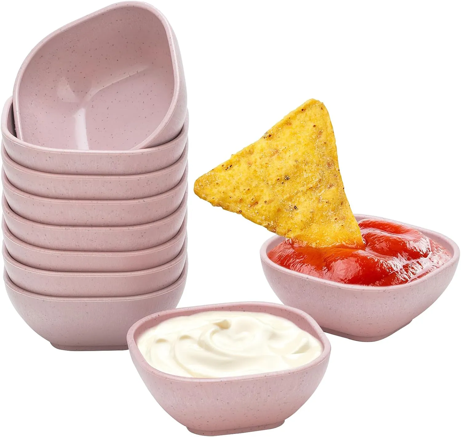 4.8OZ Unbreakable Wheat Straw Dipping Bowls,Small Prep Bowls, Dip Bowls for Side Dish,Ketchup,Candy, Dessert, Nuts, Party, Dips,Condiments,Sauces, Ingredients,BBQ,Set of 10 (Pink)