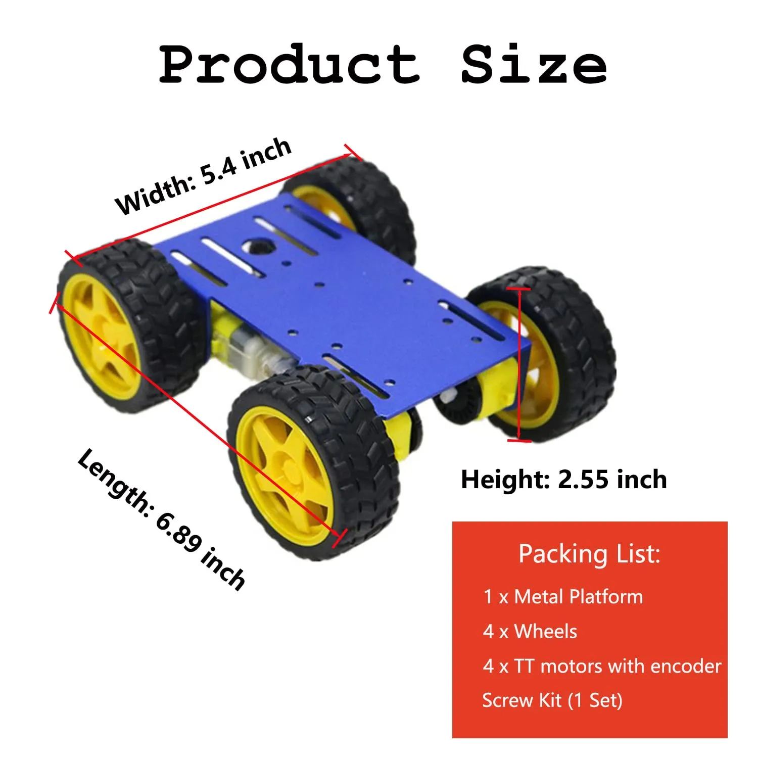 4wd Robot Car Chassis Kit with Metal Robotic Frame & 4pcs TT Encoder DC Motor for Arduino/Raspberry Pie/Microbit, DIY Remote Control Mobile Moving Robotics Platform for Maker Education Spy Monitor