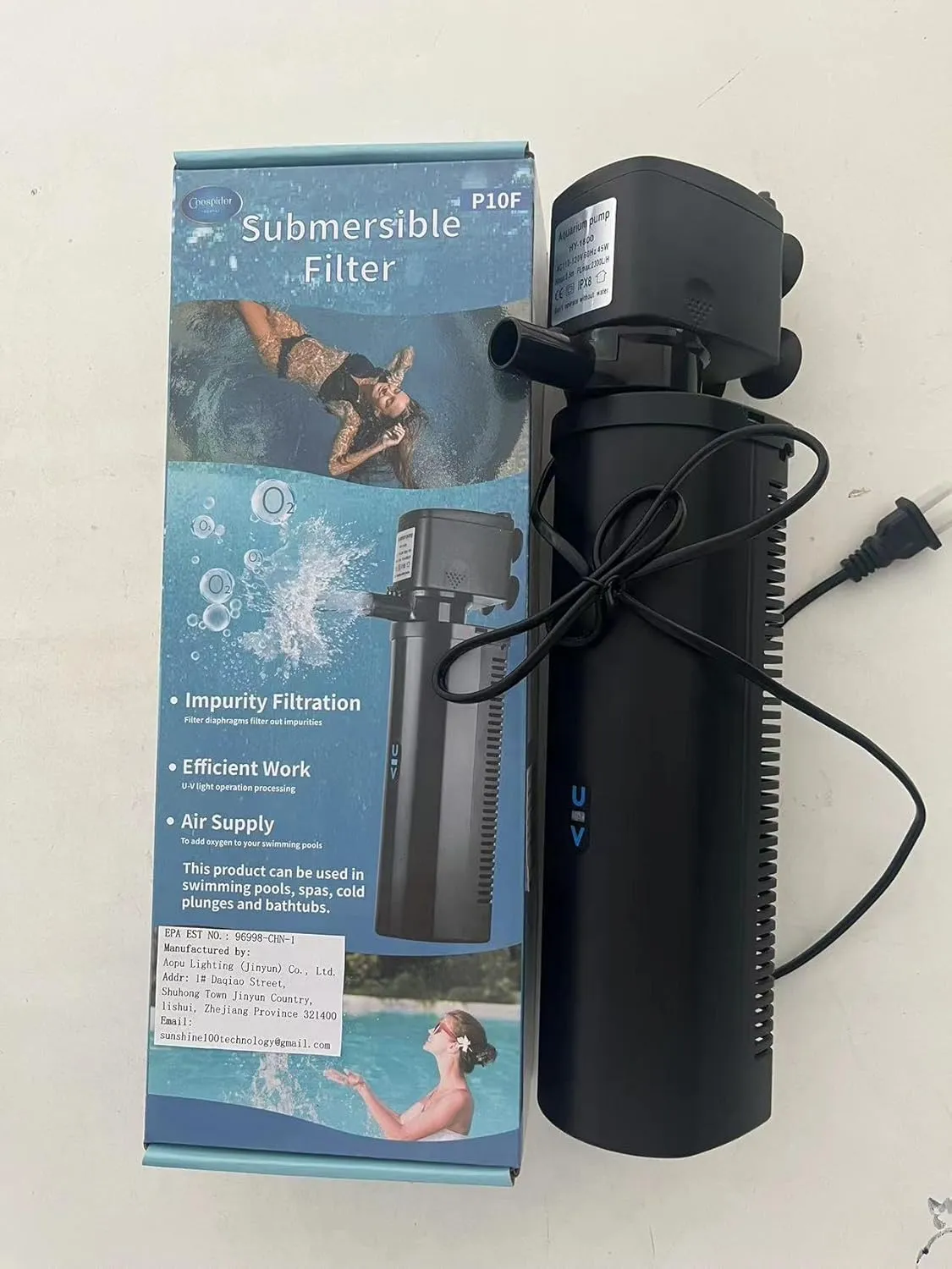 600GPH Pool Filter, UV Sterilzer for 300-1000 Gallon Swimming Pool, Small Pool Filter Green Pool Cleaning Powerful Pump Pool Filter for Children Pools, Inflatable Pools, Cold Plunge Crystal Clear