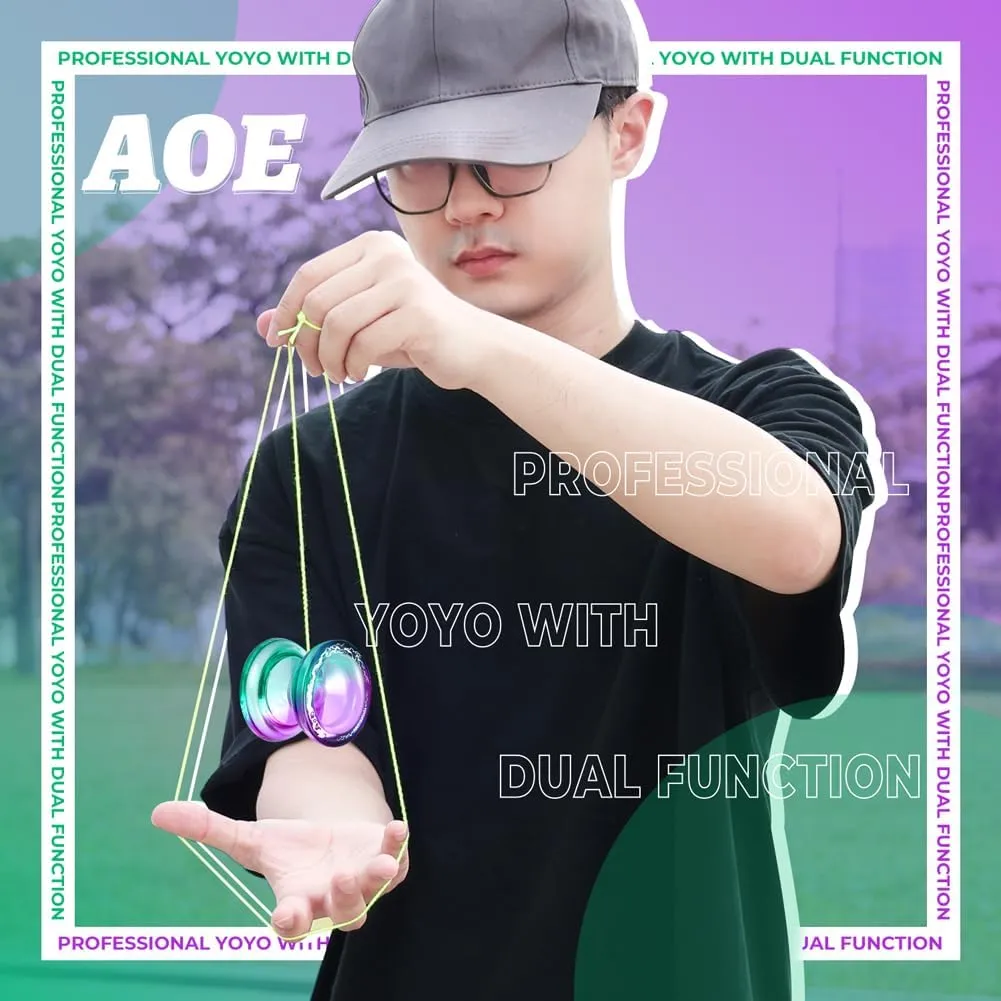 7YO AOE Responsive Yoyo for Kids & Adults Pro, Professional Yoyo Dual Function with Finger Spin Holes, Plastic Trick Yo-yo with Bag, 10 Yoyo Strings, Unresponsive Bearing Kit