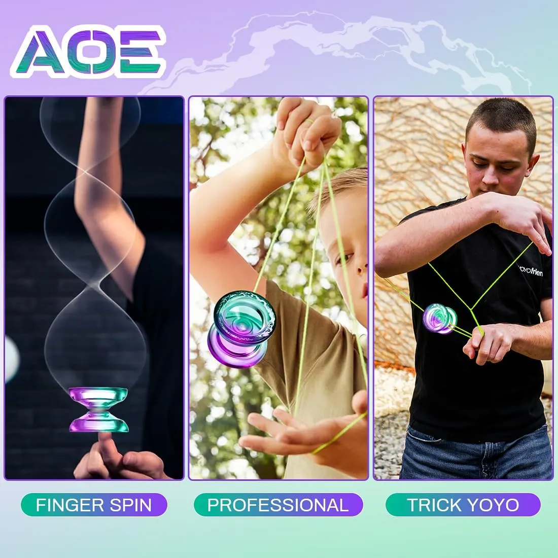 7YO AOE Responsive Yoyo for Kids & Adults Pro, Professional Yoyo Dual Function with Finger Spin Holes, Plastic Trick Yo-yo with Bag, 10 Yoyo Strings, Unresponsive Bearing Kit