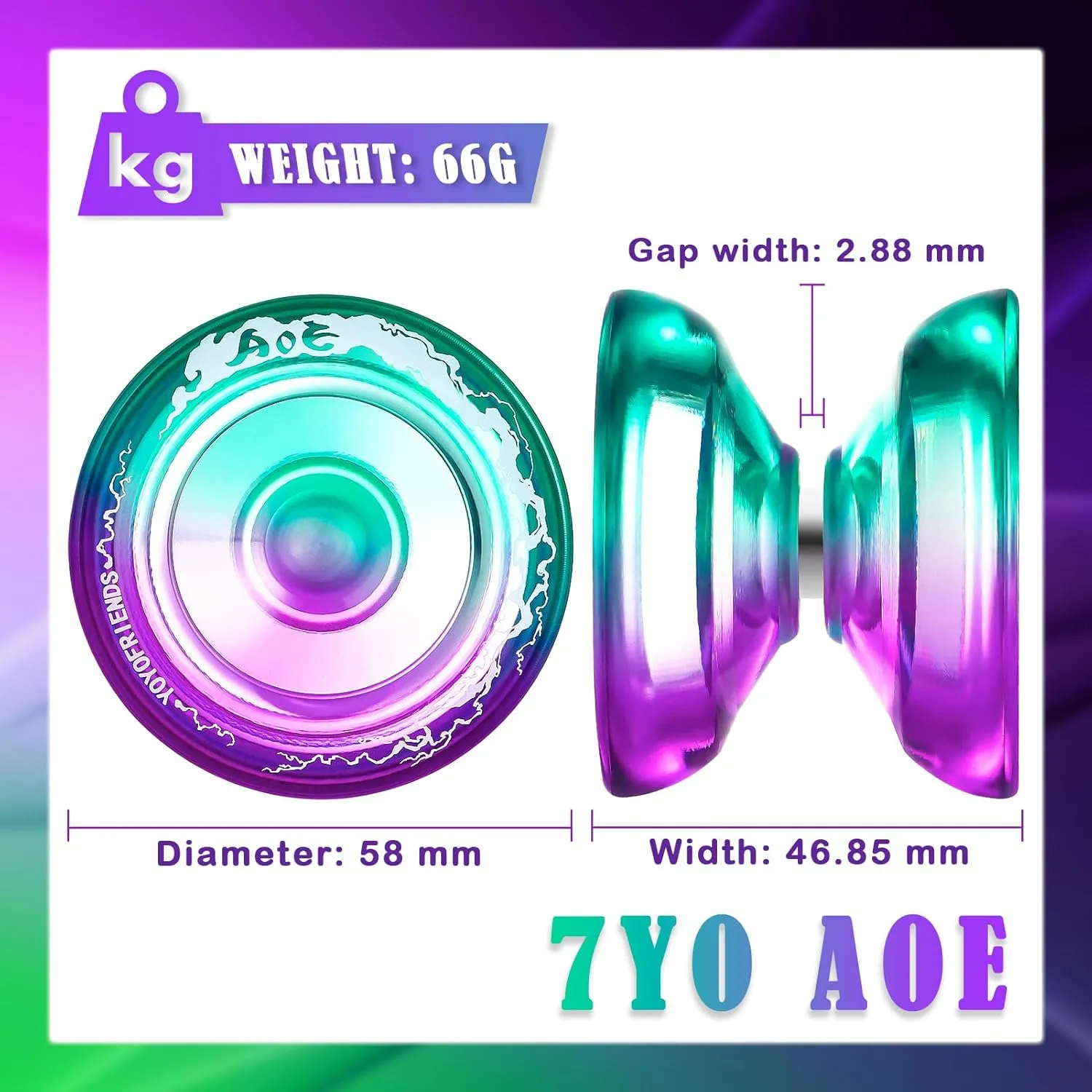 7YO AOE Responsive Yoyo for Kids & Adults Pro, Professional Yoyo Dual Function with Finger Spin Holes, Plastic Trick Yo-yo with Bag, 10 Yoyo Strings, Unresponsive Bearing Kit
