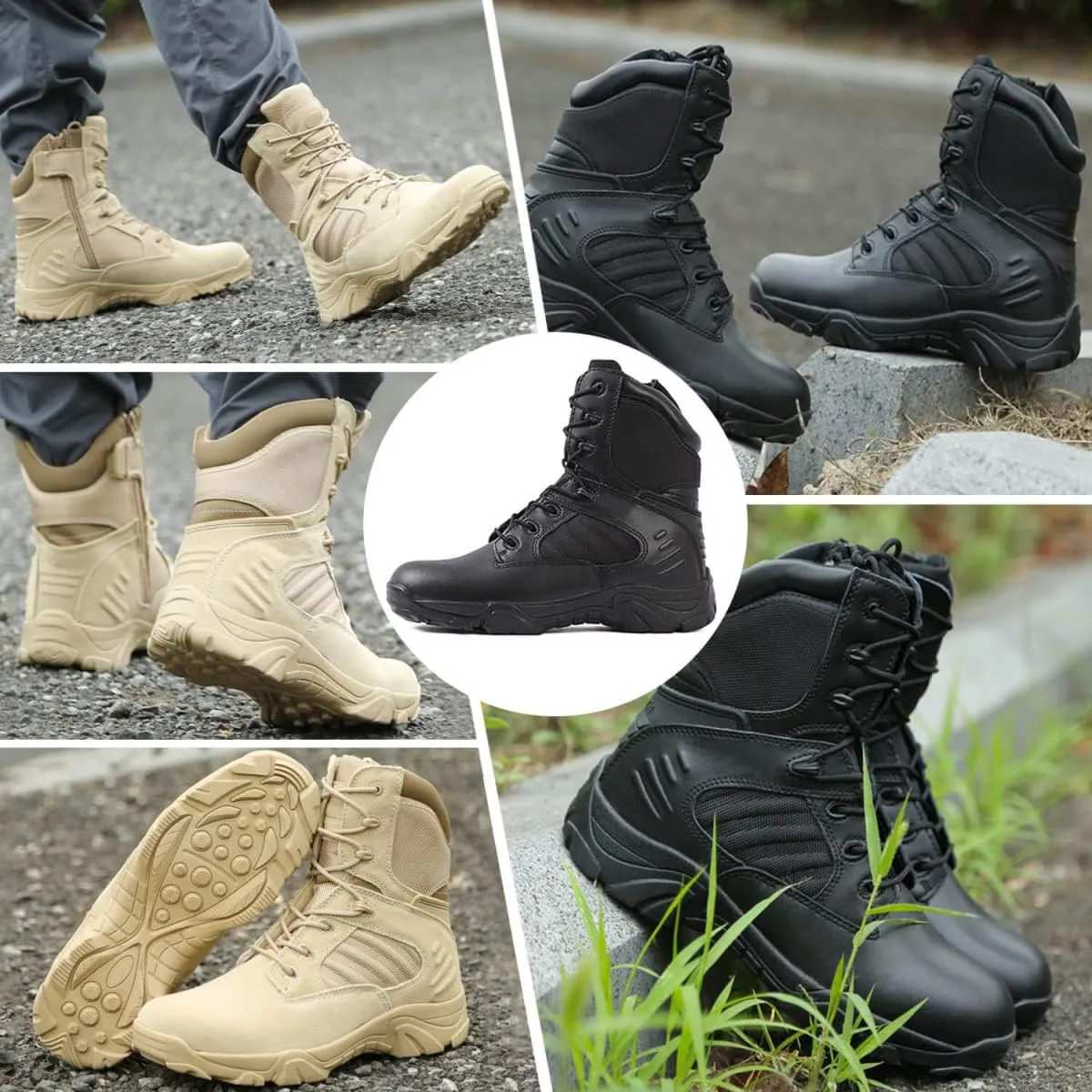 8 Inch Tactical Military Boots for Men & Women - Side Zipper Combat Work Shoes Hiking Trekking Mountaineerin Boots