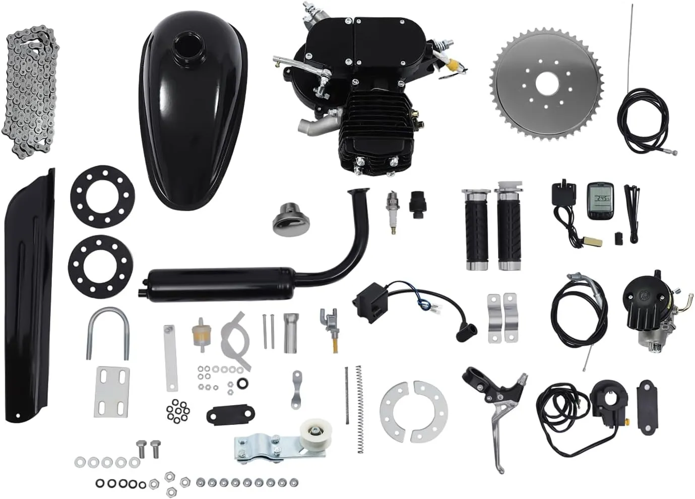 80cc Bicycle Engine Kit, 2-Stroke Gas Motorized Bike Conversion Kit with CDI Ignition, Petrol Powered Air Cooling Single-Cylinder Bicycle Motor Kit for 26" to 28" Bicycles with V-Frame
