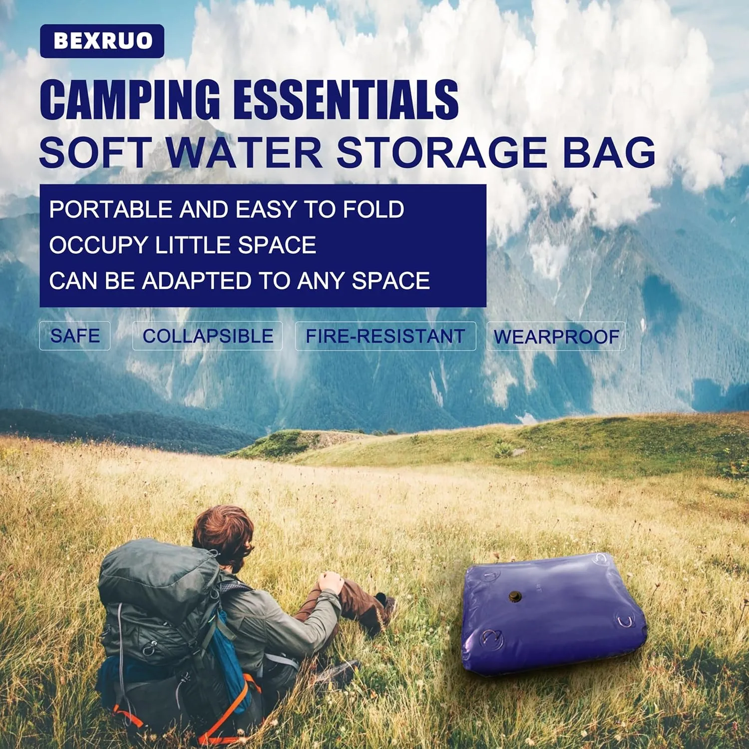 80Gal Portable Water Storage Bladder, Foldable Large Capacity Container Water Tank, Agricultural Irrigation, Camping, Firefighting, Outdoor Household Water