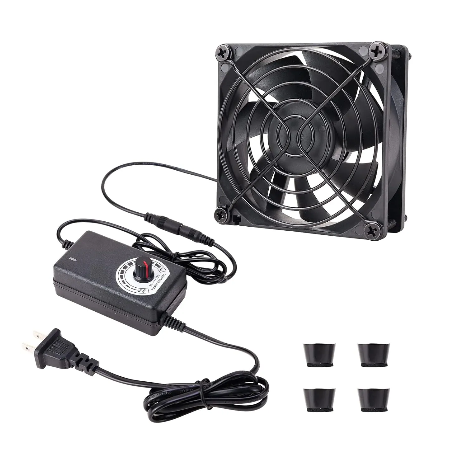 80mm x 25mm Computer Fan with AC Plug 110V - 240V with Speed Controller for Receiver Xbox DVR PlayStation Component Cooling
