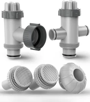 Above Ground Pool Parts Kit, Replacement Pool Pump Part with Split Plunger Valve, Plunger Valve, 1.5" Inlet Water Nozzle, 1.25" Outlet Strainer, Pool Hose Adapter
