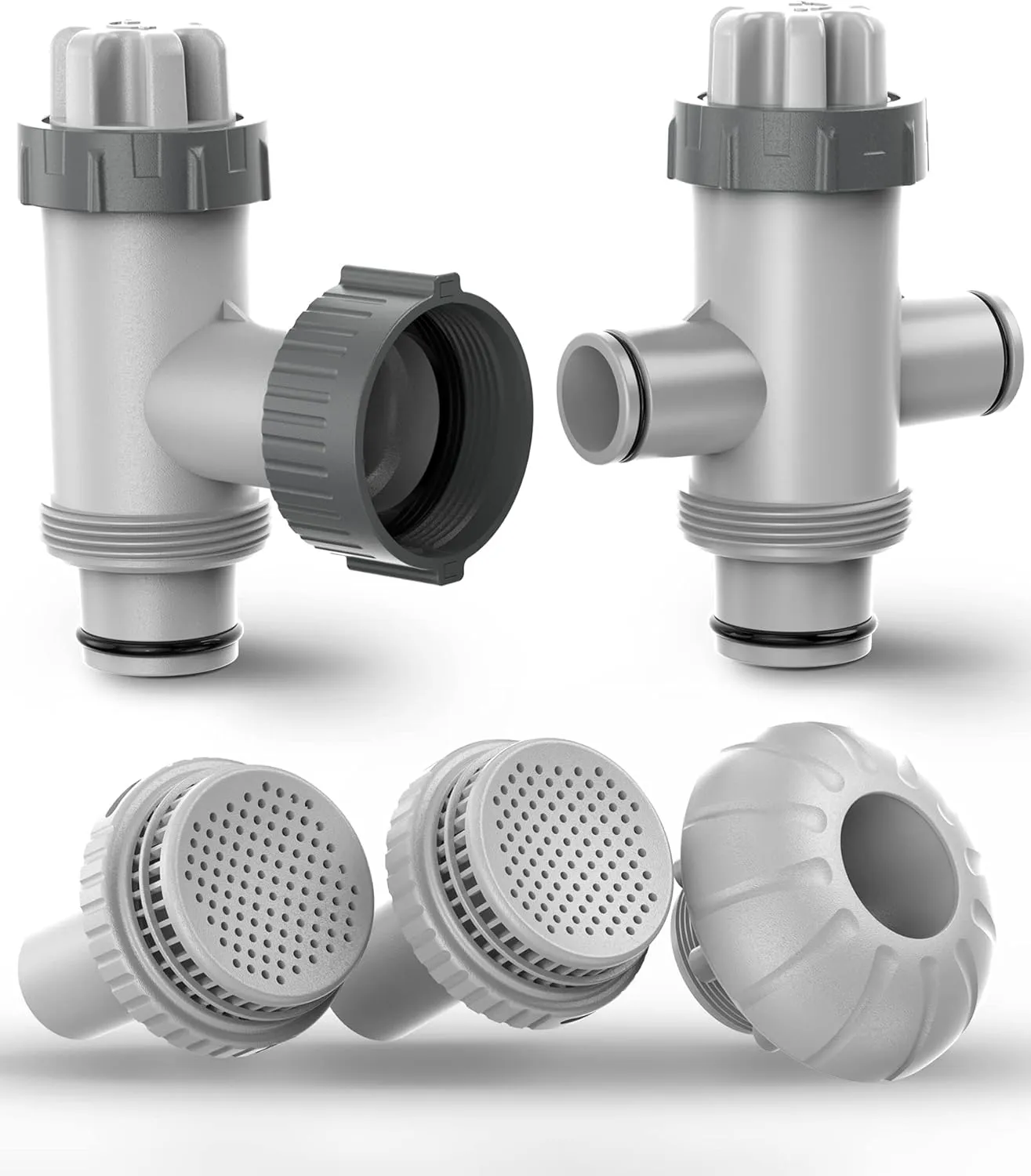 Above Ground Pool Parts Kit, Replacement Pool Pump Part with Split Plunger Valve, Plunger Valve, 1.5" Inlet Water Nozzle, 1.25" Outlet Strainer, Pool Hose Adapter