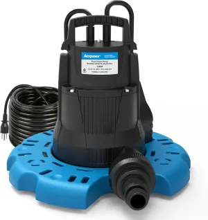 Acquaer 1/4 HP Automatic Swimming Pool Cover Pump, 115 V Submersible Sump Pump with 3/4” Check Valve Adapter & 25ft Power Cord, 2250 GPH Water Removal for Pool, Hot Tubs, Rooftops, Water Beds and more