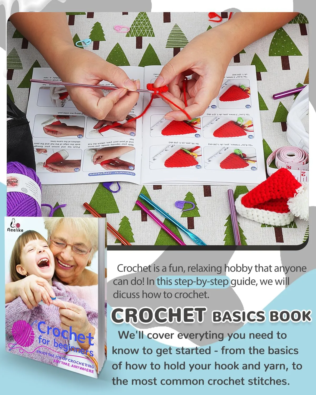 Aeelike 321Pcs Crochet Kit for Beginners, Learn to Crochet Set Include Crochet Hooks,Yarn, Safety Eyes and Noses Polyester Fiber,Crochet Tools and Instruction with Cow PU Leather Storage Bag