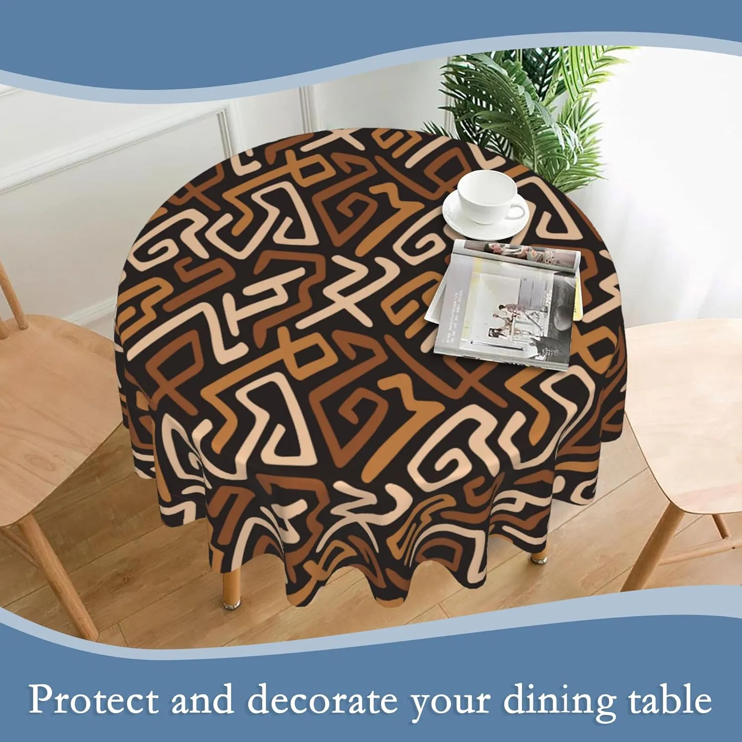 African Ethnic Tablecloth 60x60 Inch Round,Waterproof Table Cloth Cover Decorative for Party and ​Camping Holiday Dinning Tabletop Home Décor