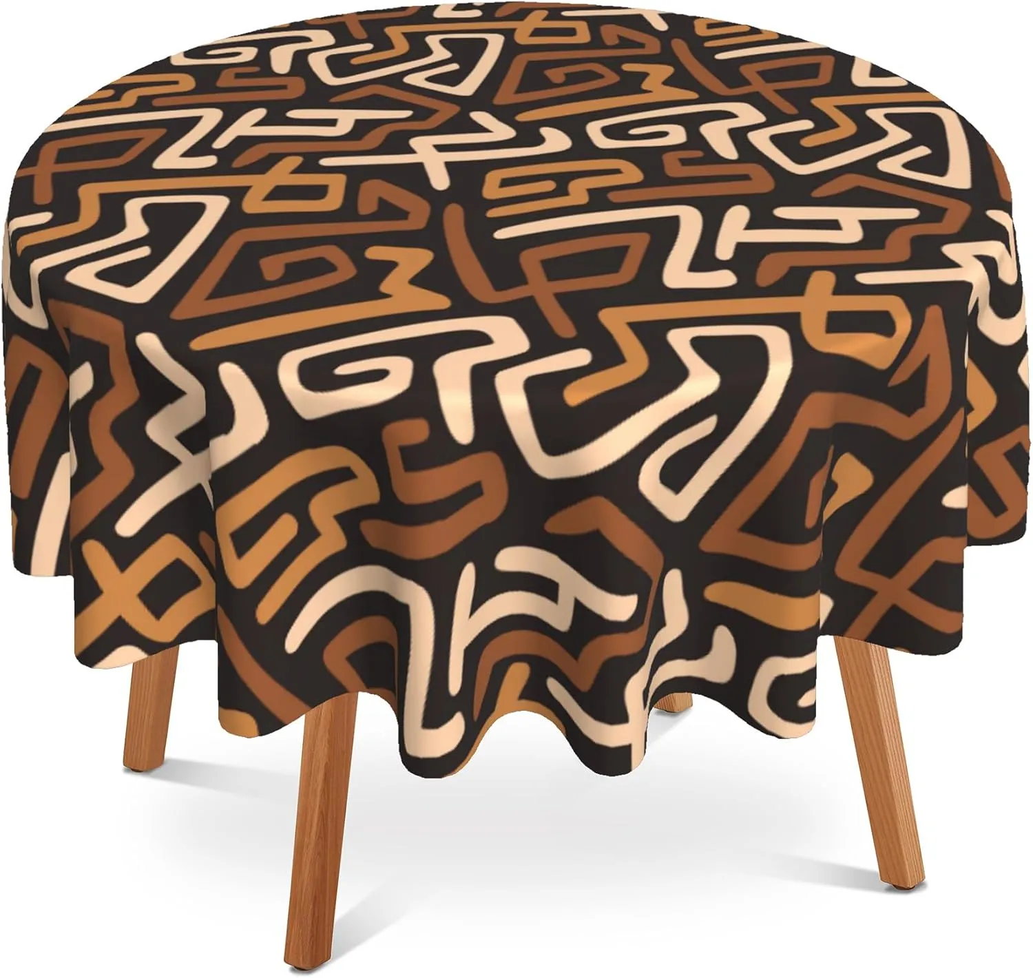 African Ethnic Tablecloth 60x60 Inch Round,Waterproof Table Cloth Cover Decorative for Party and ​Camping Holiday Dinning Tabletop Home Décor