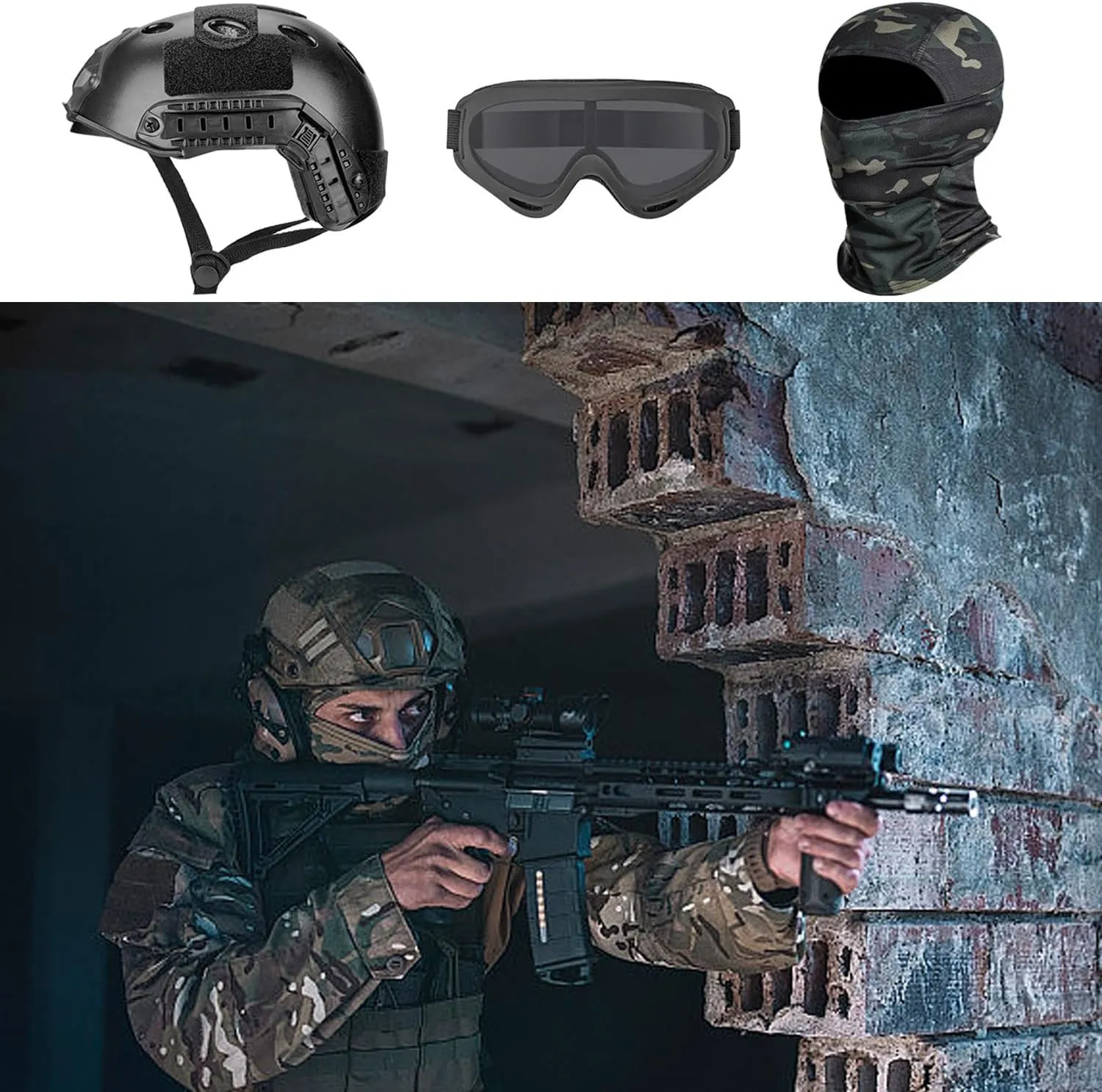 Airsoft Helmet,Black Tactical Helmet with Airsoft Accessories,Tactical Airsoft Gear