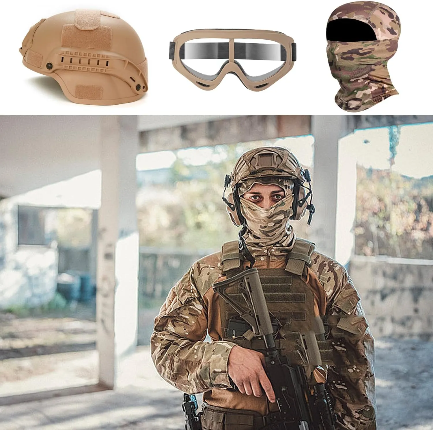Airsoft Helmet,Black Tactical Helmet with Airsoft Accessories,Tactical Airsoft Gear