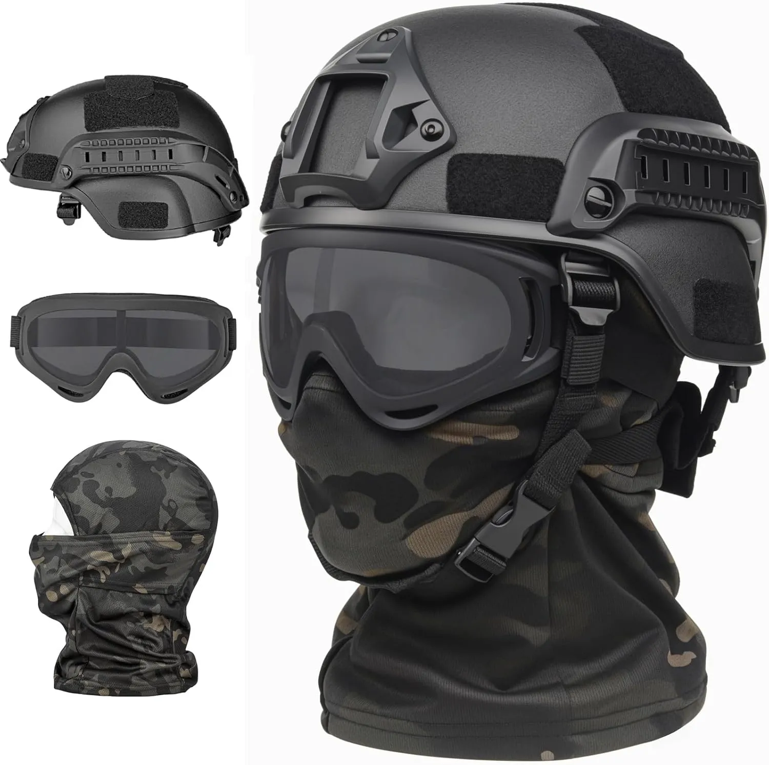 Airsoft Helmet,Black Tactical Helmet,Airsoft Mask Mesh,Elastic Balaclava Mask, Anti Fog Airsoft Goggles, Tactical Full Face Protection, Airsoft Accessories,Military Gear