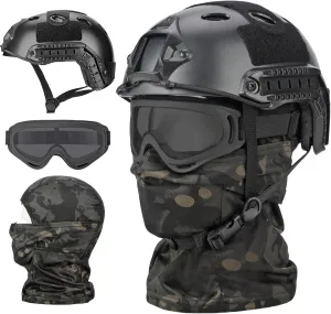 Airsoft Helmet,Black Tactical Helmet,Airsoft Mask Mesh,Elastic Balaclava Mask, Anti Fog Airsoft Goggles, Tactical Full Face Protection, Airsoft Accessories,Military Gear