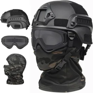 Airsoft Helmet,Black Tactical Helmet,Airsoft Mask Mesh,Elastic Balaclava Mask, Anti Fog Airsoft Goggles, Tactical Full Face Protection, Airsoft Accessories,Military Gear