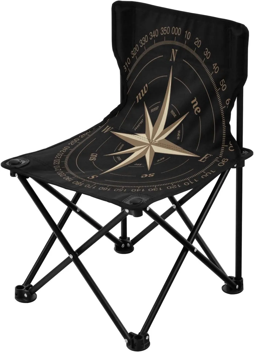 ALAZA Golden Compass Rose Black Camping Chair Portable Folding Chairs for Beach Picnic Supports up to 220lbs