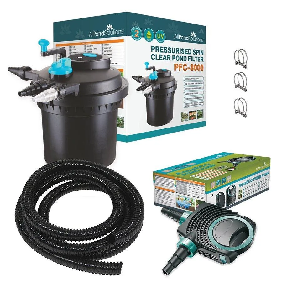 AllPondSolutions Pressurised Pond Filter PFC-8000/ ECO 6000 Pump Complete Kit