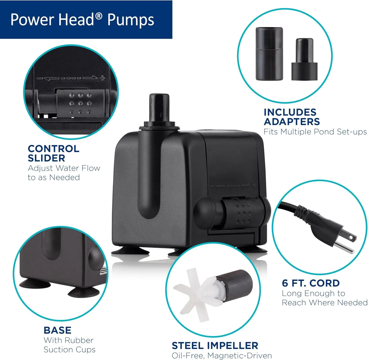 Alpine Corporation Outdoor Decor Power Head Pump 120 GPH for Large Fountains, Ponds, and birdbaths