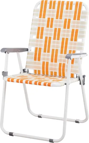 Aluminum Patio Lawn Chairs Folding Set of 2,Webbed Outdoor Patio Lawn Foldable Chairs for Camping Fishing Yard Poolside BBQ, Orange & White