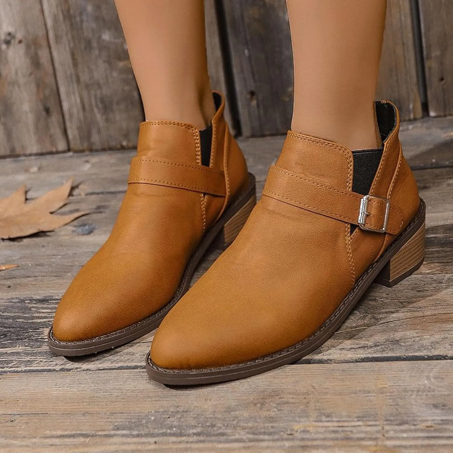 AMDBEL Booties for Women Dressy 2024 Ankle Booties Low Chunky Stacked Heel Round Toe Booties Fashion Casual Fall Winter Shoes