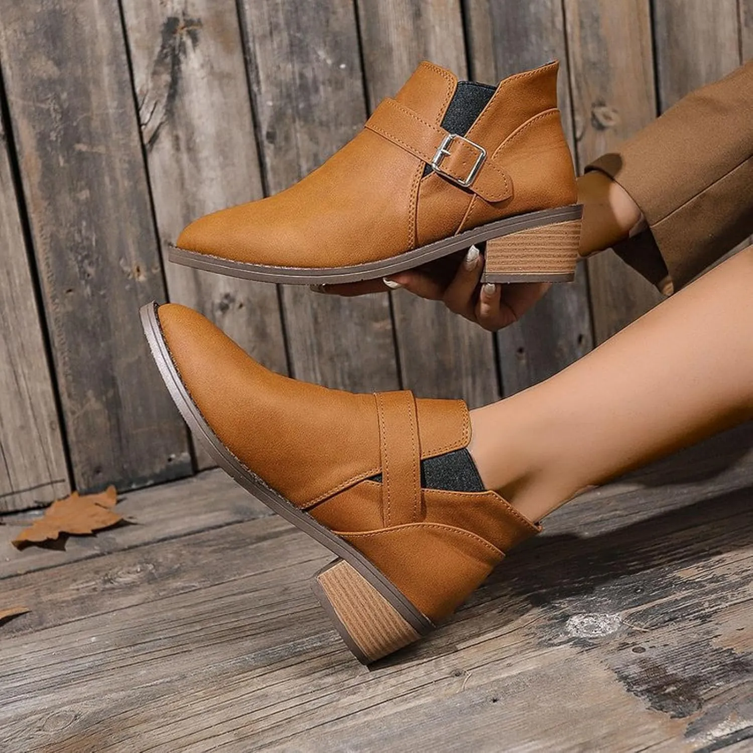 AMDBEL Booties for Women Dressy 2024 Ankle Booties Low Chunky Stacked Heel Round Toe Booties Fashion Casual Fall Winter Shoes