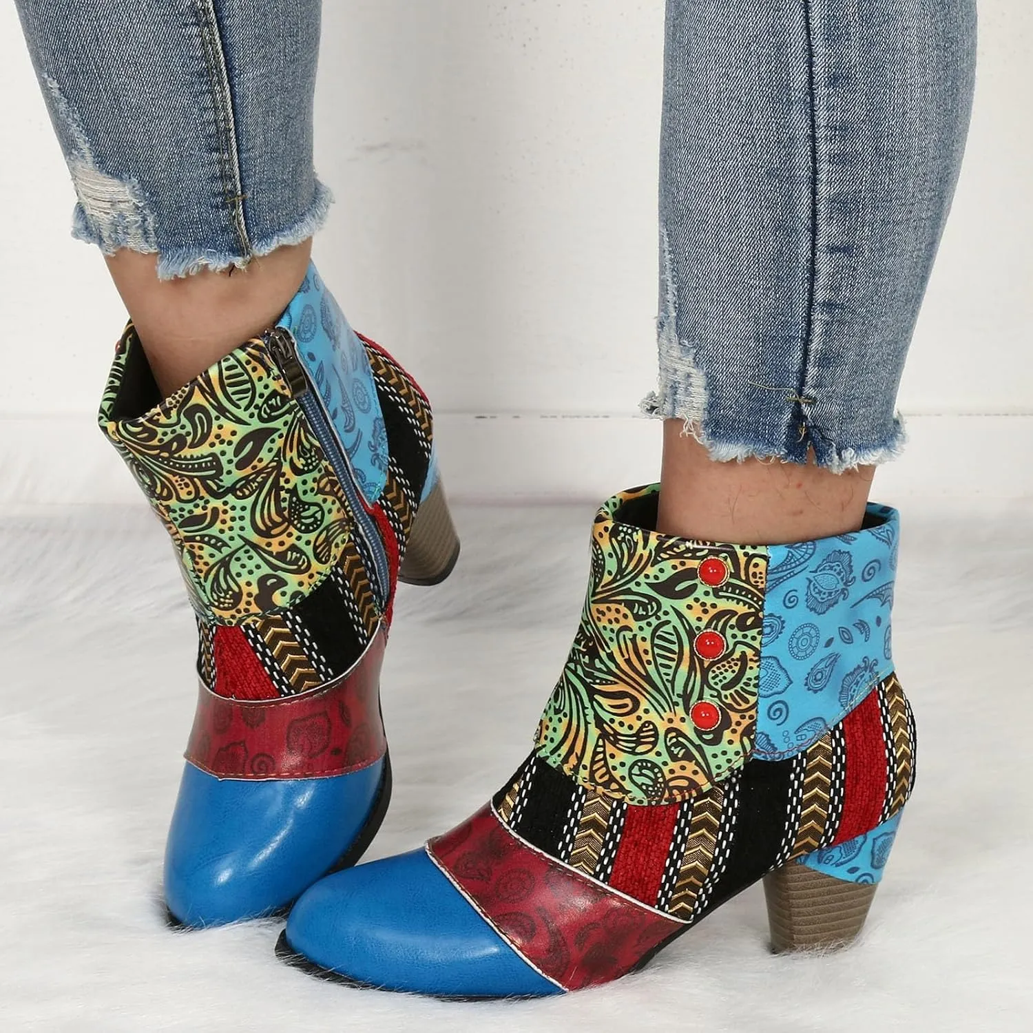 AMDBEL Booties for Women Dressy 2024 Ankle Boots Chunky High Heel Booties Fashionable Short Boots Winter Shoes