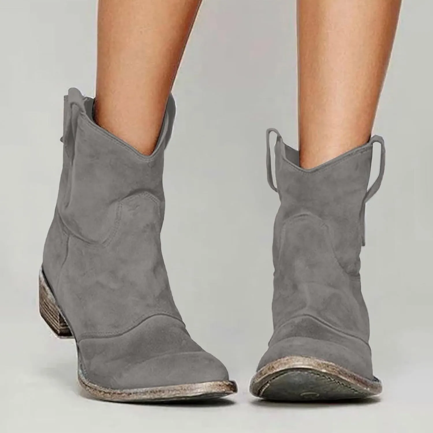 AMDBEL Booties for Women Dressy 2024 Ankle Boots Chunky Low Heel Suede Mid Calf Zipper Cowboy Boots Winter Booties