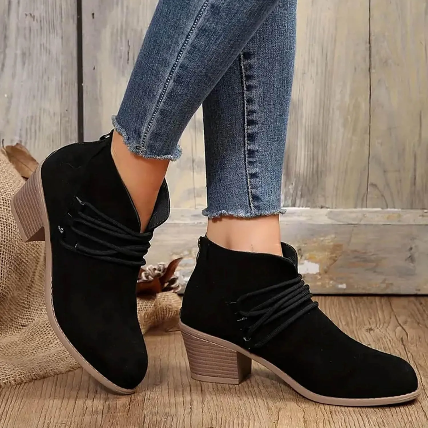 AMDBEL Booties for Women Dressy 2024 Ankle Boots Fashion Low Heel Side Zipper Pointd Toe Suede Fall Winter Short Boots Shoes