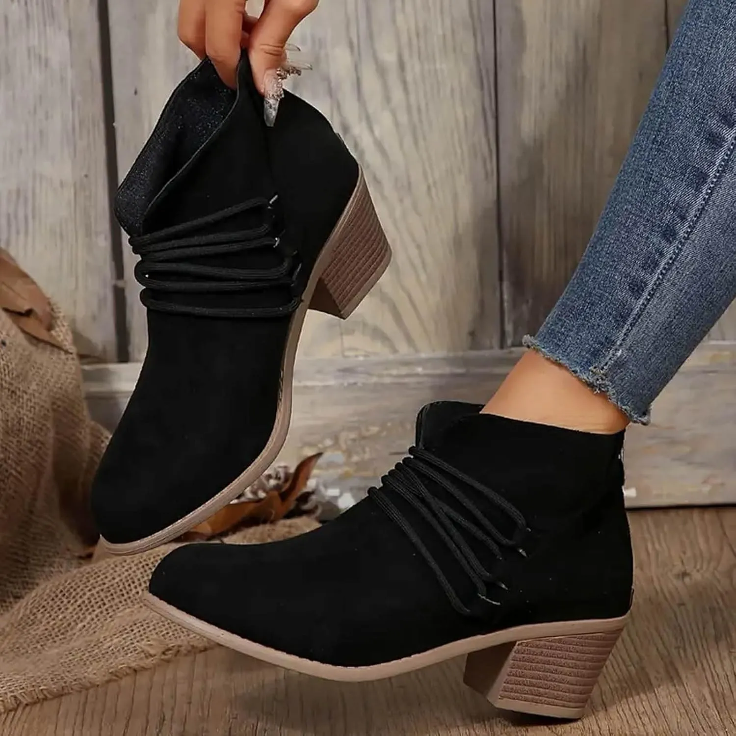 AMDBEL Booties for Women Dressy 2024 Ankle Boots Fashion Low Heel Side Zipper Pointd Toe Suede Fall Winter Short Boots Shoes
