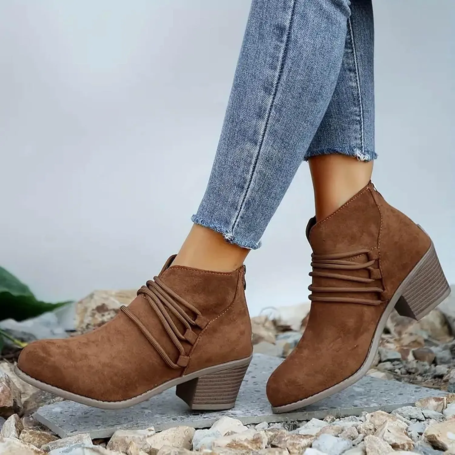 AMDBEL Booties for Women Dressy 2024 Ankle Boots Fashion Low Heel Side Zipper Pointd Toe Suede Fall Winter Short Boots Shoes
