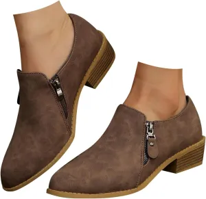AMDBEL Booties for Women Dressy 2024 Ankle Boots Low Heel Closed Toe Slip On Flat Boots Ladies Walking Short Booties
