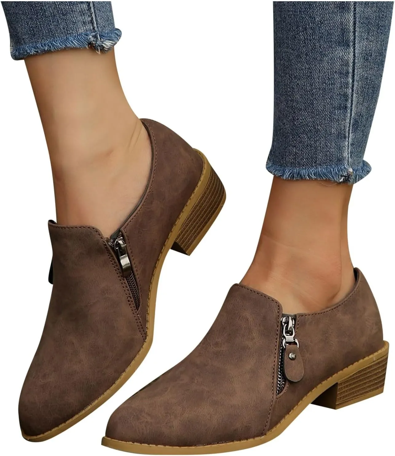 AMDBEL Booties for Women Dressy 2024 Ankle Boots Low Heel Closed Toe Slip On Flat Boots Ladies Walking Short Booties