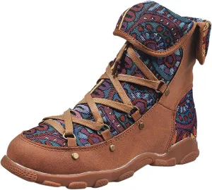 AMDBEL Booties for Women Dressy 2024 Ankle Boots Low Heel Lace Up Short Boots Bohemian Winter Vintage Booties Shoes