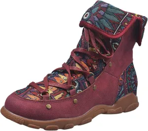 AMDBEL Booties for Women Dressy 2024 Ankle Boots Low Heel Lace Up Short Boots Bohemian Winter Vintage Booties Shoes
