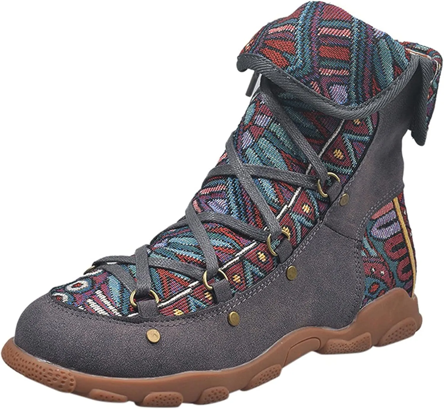 AMDBEL Booties for Women Dressy 2024 Ankle Boots Low Heel Lace Up Short Boots Bohemian Winter Vintage Booties Shoes