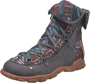 AMDBEL Booties for Women Dressy 2024 Ankle Boots Low Heel Lace Up Short Boots Bohemian Winter Vintage Booties Shoes