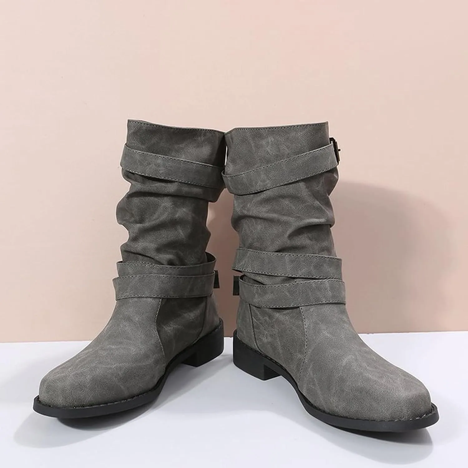 AMDBEL Booties for Women Dressy 2024 Ankle Boots Low Heel Slip On Boots Winter Ladies Mid Calf Booties Shoes