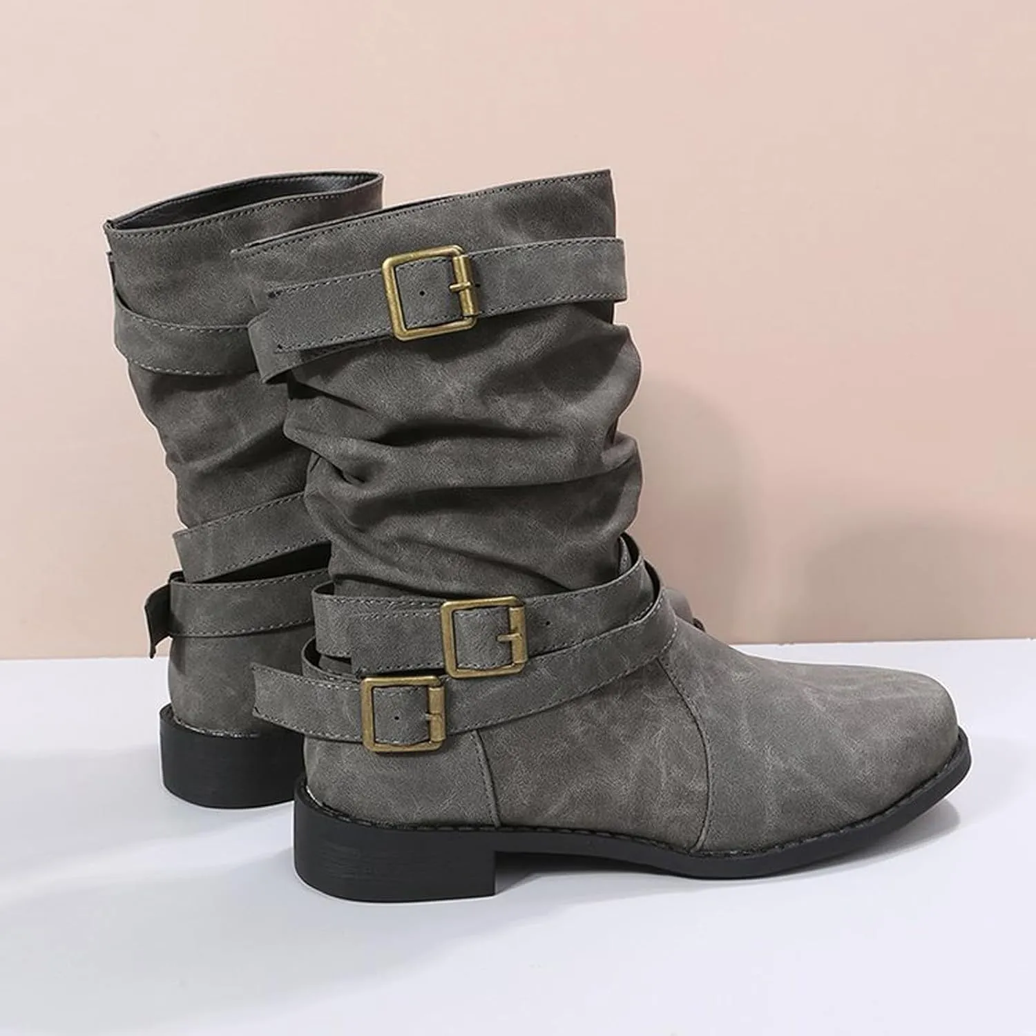 AMDBEL Booties for Women Dressy 2024 Ankle Boots Low Heel Slip On Boots Winter Ladies Mid Calf Booties Shoes