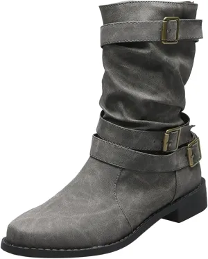 AMDBEL Booties for Women Dressy 2024 Ankle Boots Low Heel Slip On Boots Winter Ladies Mid Calf Booties Shoes