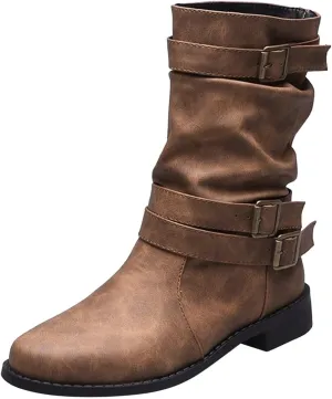 AMDBEL Booties for Women Dressy 2024 Ankle Boots Low Heel Slip On Boots Winter Ladies Mid Calf Booties Shoes