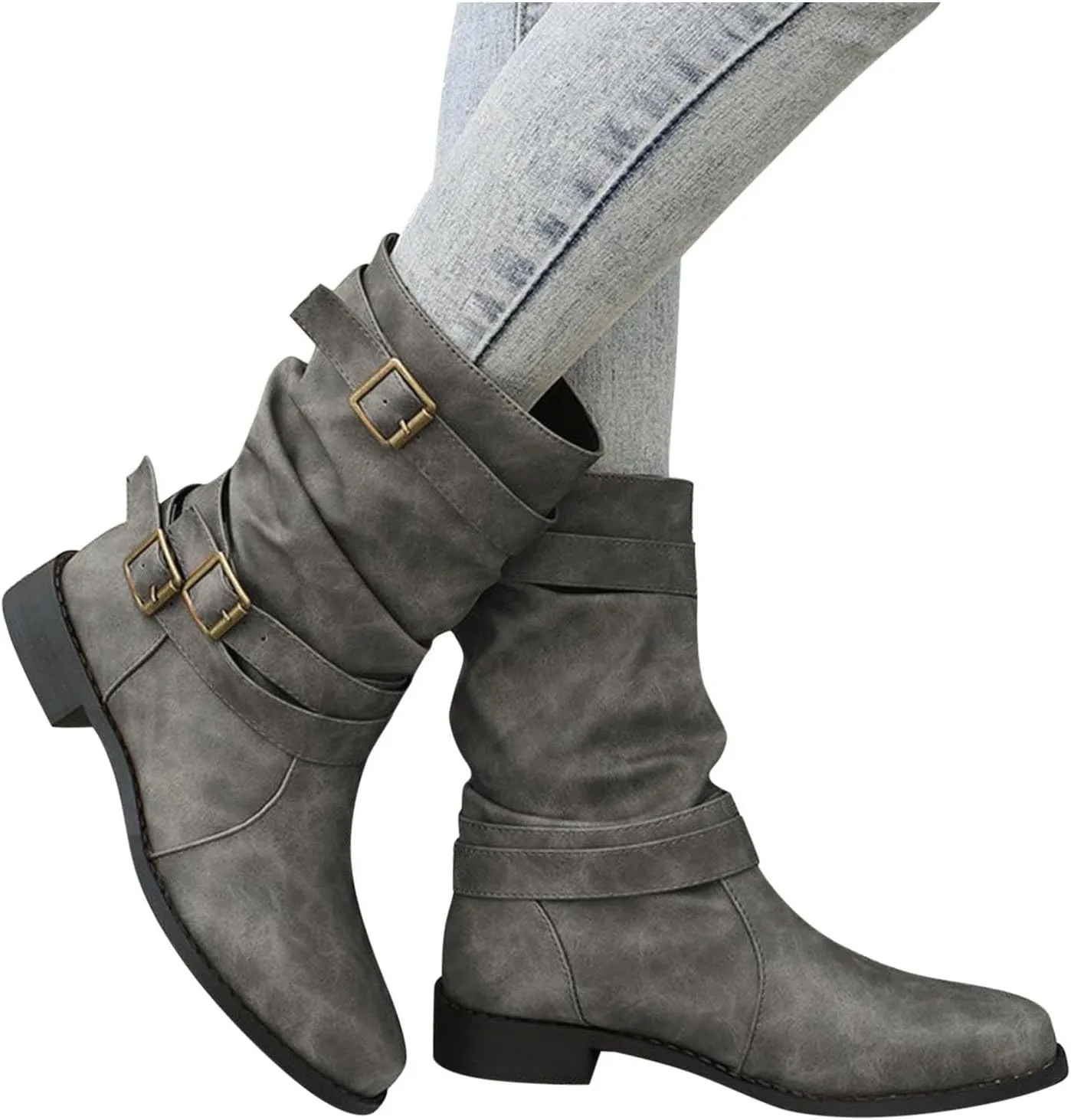 AMDBEL Booties for Women Dressy 2024 Ankle Boots Low Heel Slip On Boots Winter Ladies Mid Calf Booties Shoes